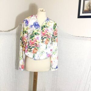 H&M Floral Print Bomber Lightweight Jacket Size 6